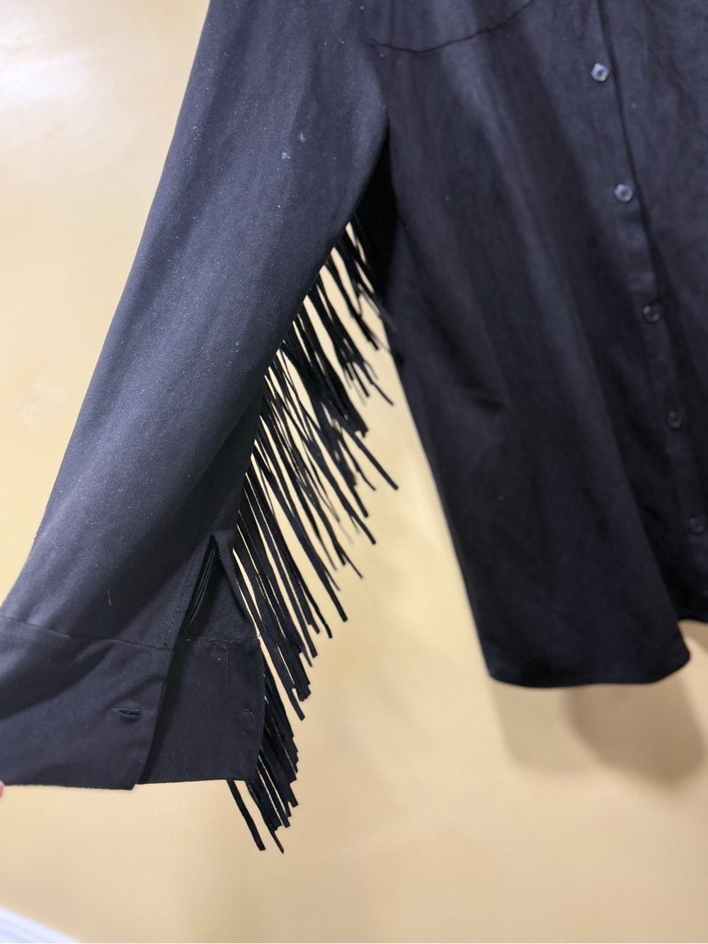 Zara Black Blouse with Fringe Sleeve Detail - Picture 3 of 10